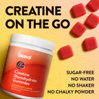 Creatine Monohydrate Gummies - 30 Servings - Vegan Creatine Chews for Muscle Growth, Muscle Recovery, Workout Recovery, Anaerobic Endurance - No Loading Phase - No Bloating - Strawberry - No Sugar