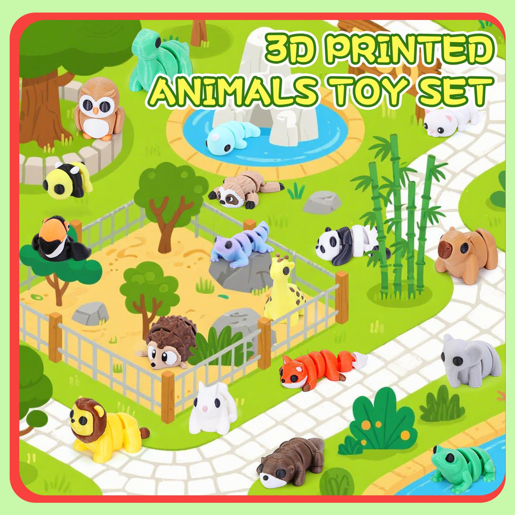 Gencokok 30PCS 3D Printed Animals Set, 1.96In Mini 3D Printed Animals, Animal Figurines Exquisite Cute Pocket Pets Toy, Cute Articulated Flexible Fidget Toy for Desk Decoration, Party Favors