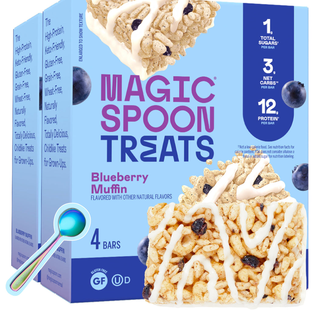 Magic Spoon Treats - 8 High Protein Bars, Blueberry Muffin - High Protein Gluten Free Snack - Sugar & Gluten Free Protein Cereal Bar - Low Carb & Keto Friendly - Healthy Snacks for Adults