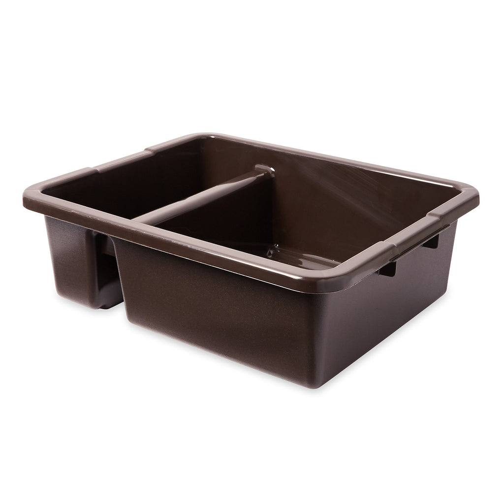 Rubbermaid Commercial Products Standard Divided Bus/Utility Box 7-Gallon Brown Plastic Heavy Duty Divided Restaurant Wash Basin/Dish Washing Tub for Cups/Plates/Bowls