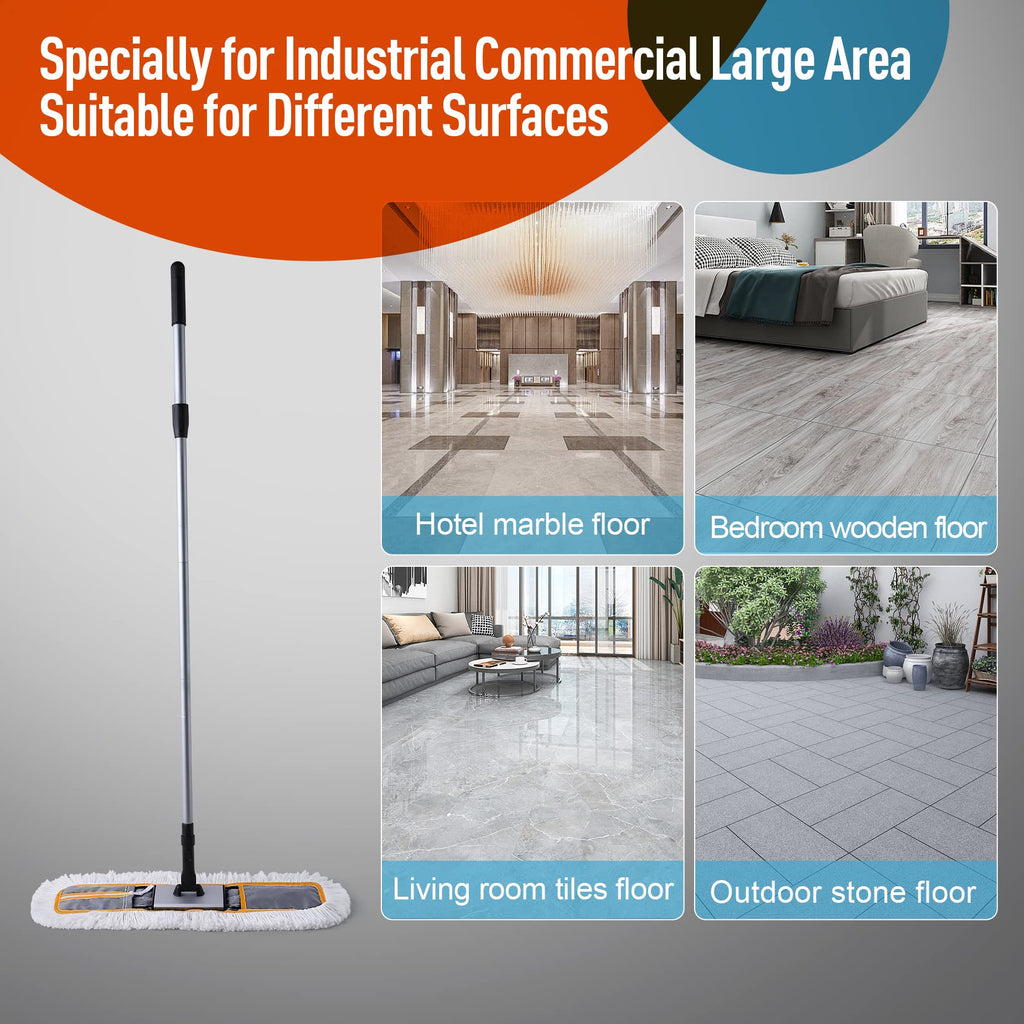 CLEANHOME 24" Commercial Dust Mop for Floor Cleaning, Heavy Duty Sweeper Broom with 2 Microfiber Mop Pads, Wet and Dry Duster Sweeper Broom for Marble, Laminate, Hardwood Floor Cleaning ,Grey