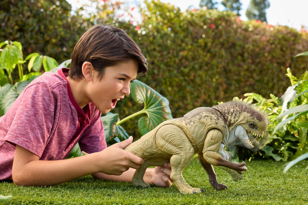 Mattel Jurassic World Rebirth Distortus Rex Rumble N Rampage Dinosaur Action Figure 22 Inch with 2 Attack Actions, Content-Accurate, Digital Play