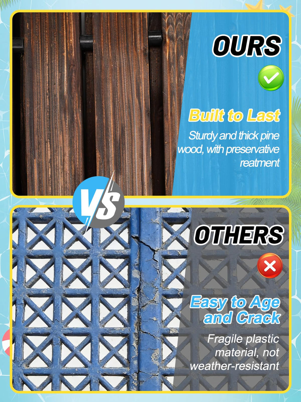 MEWTOGO 10ft Anti-Slip Wooden Pool Walkway for Above Ground Pools – Weather-Resistant Carbonized Wood Roll-Up Pathway, Helps Keep Dirt & Mud Out, Boardwalk for Pool Ladder Area (Brown)