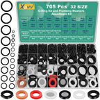 XBVV 32 Size 705 Pcs Plumbing Washers and O-Ring Kit 2-in-1 Rubber Gasket Assortment Kit for Faucet Spigot Garden Hose Pressure Washer Plumbing Repair