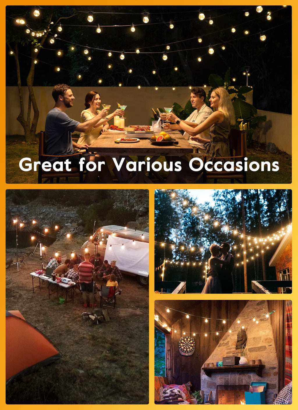 Brightown String Lights Outdoor 38Ft(28+10) with Remote Hooks and Clips, Patio String Lights for Outside with 17 Shatterproof Bulbs(2 Spare), Waterproof Dimmable Hanging Lights for Backyard Party Cafe