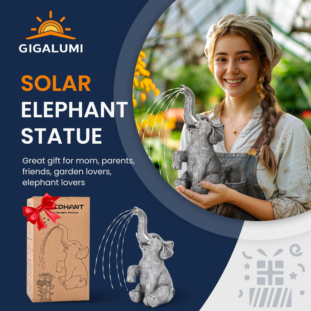 GIGALUMI Elephant Statue Solar Garden Yard Decor Outdoor Gifts for Women