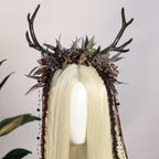 MOSTORY Dark Flower Deer Antlers Headband, Gothic Floral Reindeer Headpiece