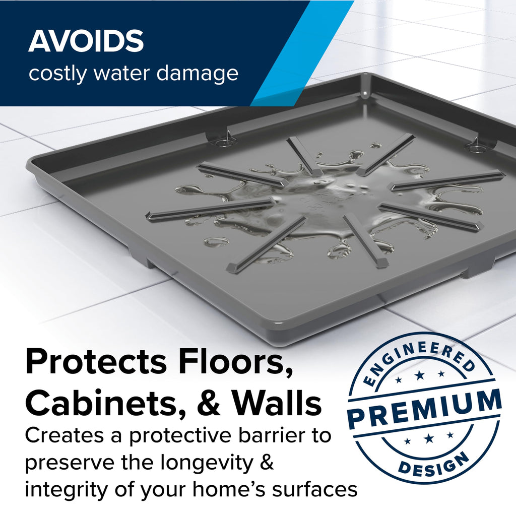 Camco Low Profile Washing Machine Drain Pan with PVC Fitting, 29 inch x 33 inch ID and 31 inch x 35 inch OD - Protects Your Floors from Washing Machine Leaks - Easy to Use - Pewter - 20788