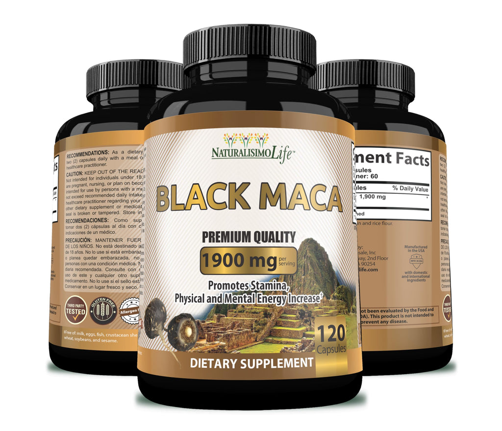 Organic Black Maca 1,900 mg per Serving Natural Energy Booster Peruvian Maca for Men & Women 120 Capsules