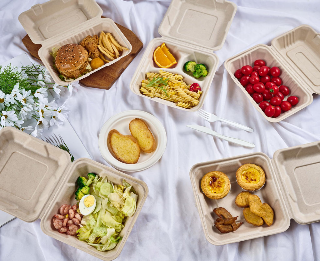 ECOLipak 75 Pack Clamshell Take Out Food Containers, 100% Compostable To Go Containers Disposable, 9X6 inch Heavy-Duty To Go Boxes, Eco-Friendly Biodegradable To Go Containers For Food