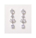 SWEETV Teardrop Wedding Earrings for Brides Birdesmaid, Crystal Cubic Zirconia Bridal Drop Earrings for Women Prom, Silver