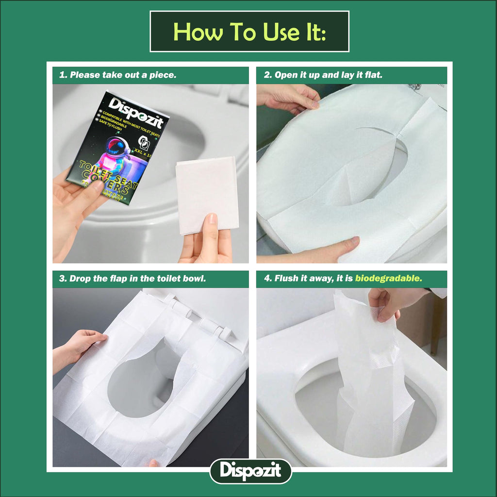 XL 10 Pcs disposable flushable toilet seat covers 100% Biodegradable for Travel Public Toilets for Adults and Toddlers & Kids | Compact Universal Toilet seat Cover | DISPOZIT