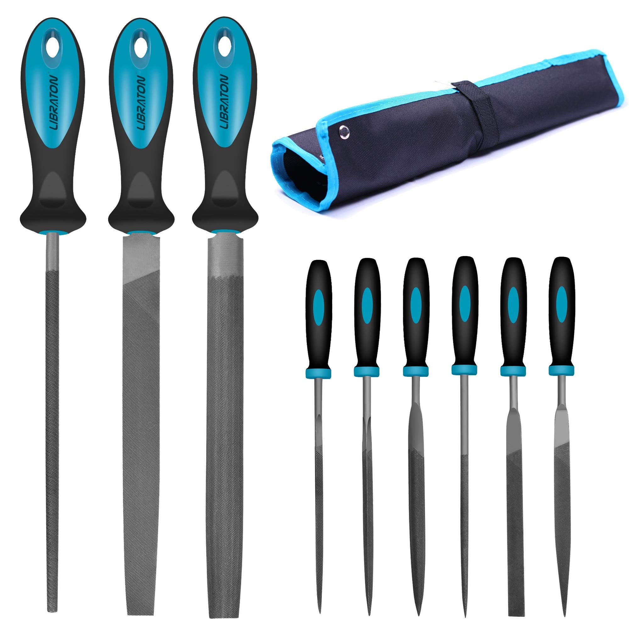 LIBRATON Metal Files - 9pc Set, Needle, Flat, Round, Half-Round Files for Metal & Woodworking