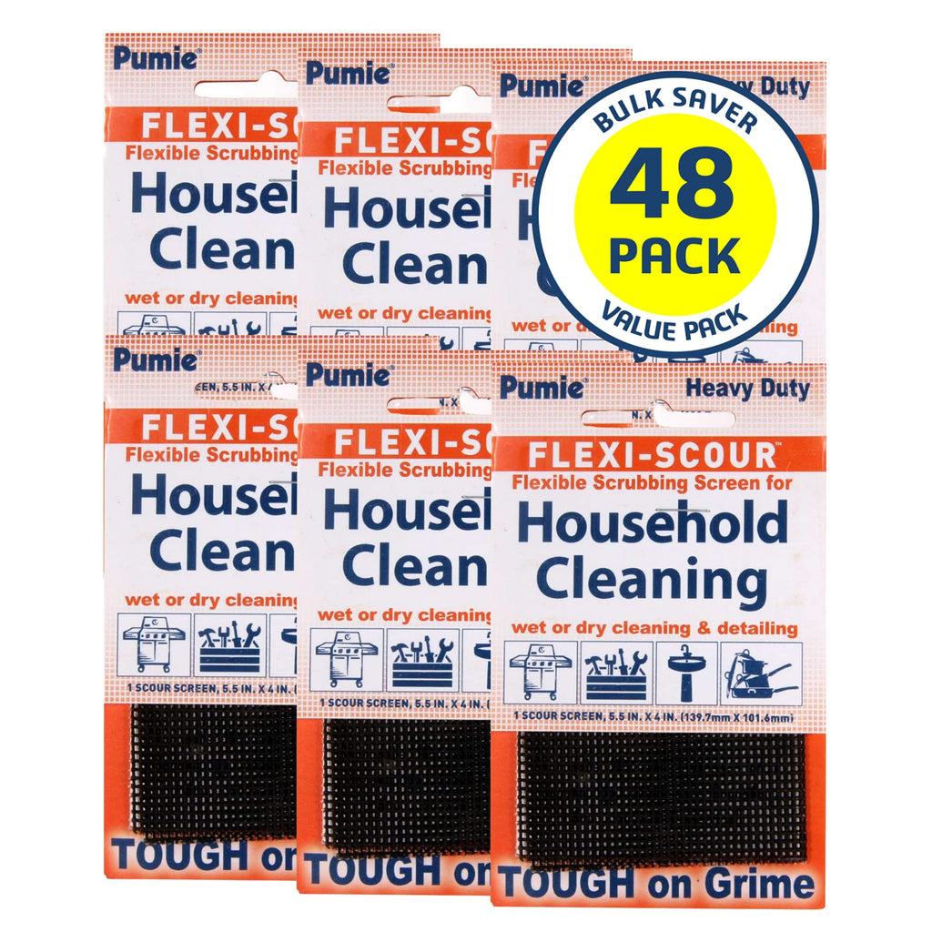 PUMIE Flexi-Scour, 5.5 x 4 Inch Flexible Scrubbing Screen for Household Cleaning, Flexible Scouring Mesh Pad, FLEX-12 C Abrasive Grit Cleaning Screen for Grill, Removes Carbon, Rust, Scale(Pack of 48)