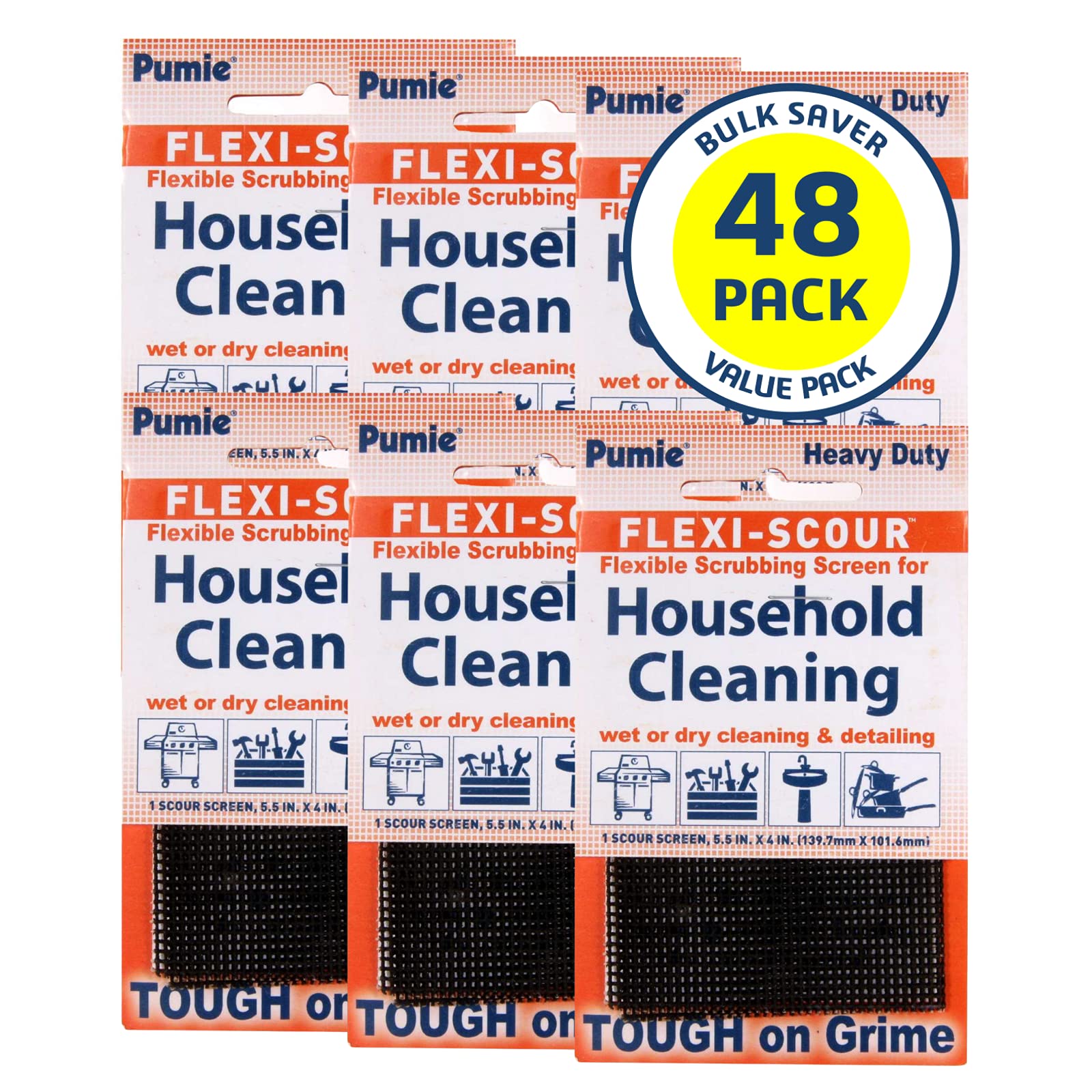 PUMIE Flexi-Scour, 5.5 x 4 Inch Flexible Scrubbing Screen for Household Cleaning, Flexible Scouring Mesh Pad, FLEX-12 C Abrasive Grit Cleaning Screen for Grill, Removes Carbon, Rust, Scale(Pack of 48)