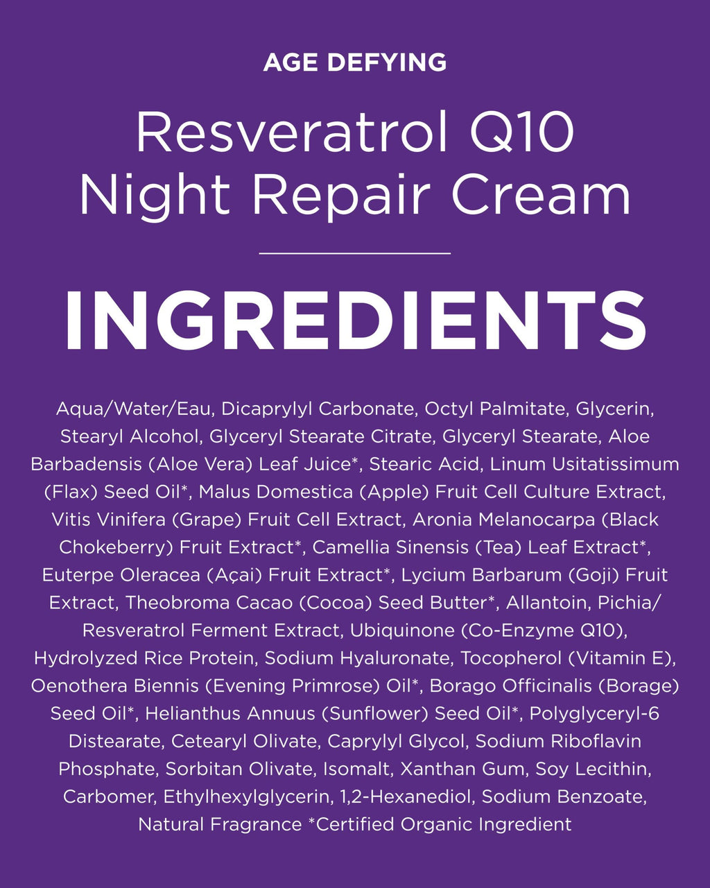 Andalou Naturals Age Defying Resveratrol Q10 Night Repair Cream - Anti-Wrinkle Moisturizer to Hydrate & Smooth - CoQ10 & Resveratrol for Dry Skin - 1.7 oz