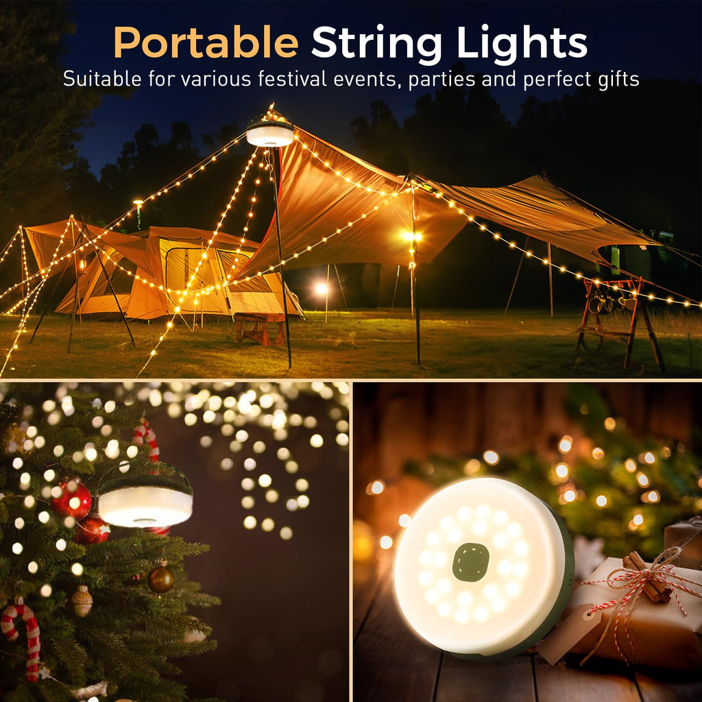 KUQIHUG Camping String Lights, Quick Storage 32.8FT Rechargeable Tent Lights with 8 Modes, Hanging Waterproof Portable LED Lamp for Outdoor Patio Awning Garden Party Camping Essentials