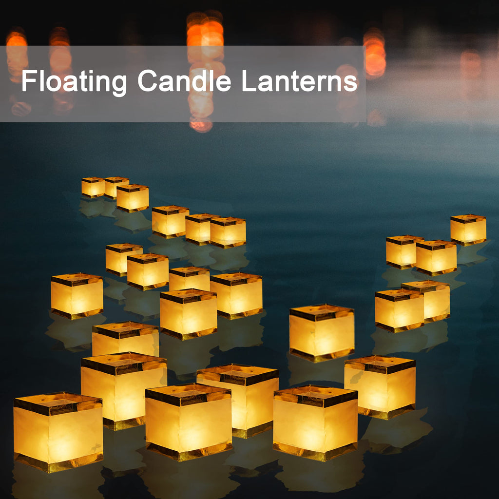 FUELYE 12Pack Floating Lanterns Square Rectangle Sets,Outdoor Lanterns Decorative with Waterproof,Floating Candles for Pool,River,Memorials,Wedding,Bar,and Parties (4Square+8Rectangular)