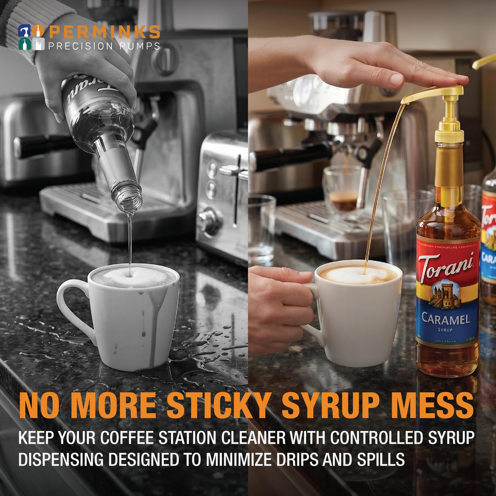 Syrup Pump, Compatible with 750ml Torani, DaVinci & Skinny, 6-Pack, Gold