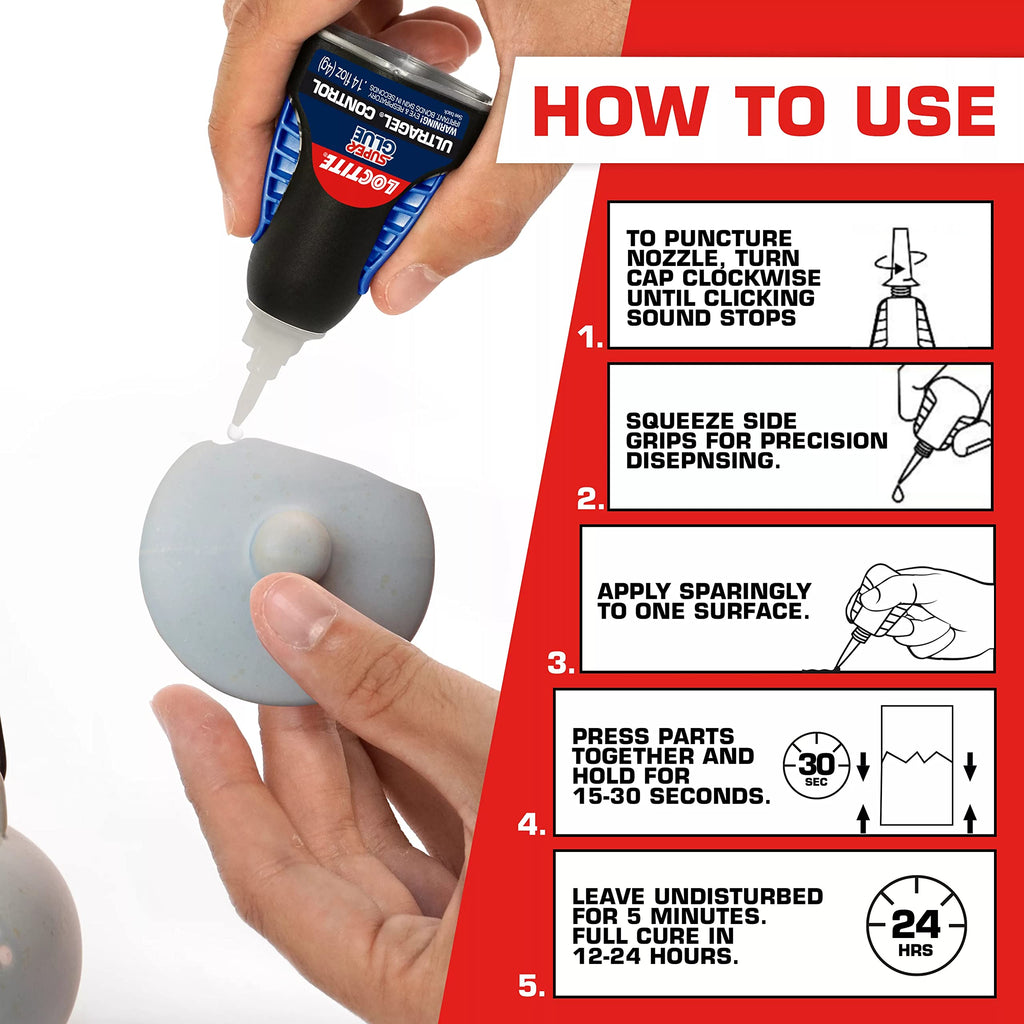 Loctite Super Glue Ultra Gel Control, Clear, 0.14 fl oz Bottle, 1 Pack - Superglue for Plastic, Wood, Metal, Crafts & Repair, Cyanoacrylate Adhesive Instant Glue, Quick Dry