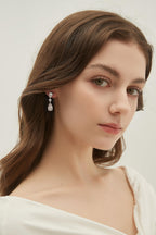 EAMTI Wedding Earrings for Brides Dangle Cubic Zirconia Pear Cut 925 Sterling Silver Post Engagement Earrings for Women