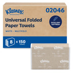 Kleenex Professional Universal Multifold Paper Towels, Bulk (02046), Absorbency Pockets, 9.2" x 9.4" Towel, White (150 Sheets/Pack, 8 Packs/Case, 1,200 Sheet Total)