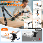 KIRKAS 12X Magnifying Glass with Light and Stand, Extra-Long Arm Knob