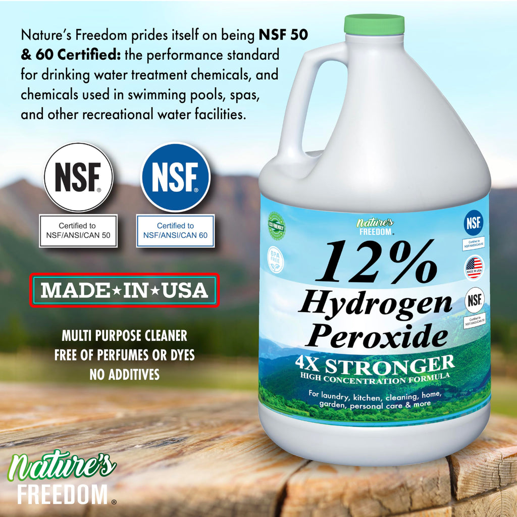 Nature's Freedom 12% Hydrogen Peroxide, Food Grade H2O2 and Purified Water Only, 8 Gallons