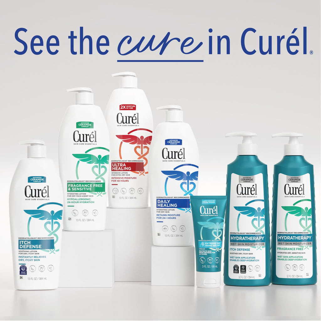 Curel Ultra Healing Intensive Fragrance-Free Lotion For Extra-Dry Skin, Dermatologist Recommended, Ideal for Sensitive Skin, Cruelty Free, Paraben Free, 13 Oz, Pack of 3