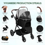 Foldable Dog Stroller, 3 in 1 Pet Stroller for Small Medium Dog Cat up to 50lbs, Detachble Portable Pet Bag, Storage Basket and One-Button Folding Frame