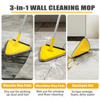 JEHONN Wall Mop with Long Handle 80 Inches, Upgraded 180° Collapsible Baseboard Cleaner Tool with Squeegee, Ceiling Duster with 3 Microfiber and 3 Chenille Pads for Cleaning Window, Cabinet (Yellow)