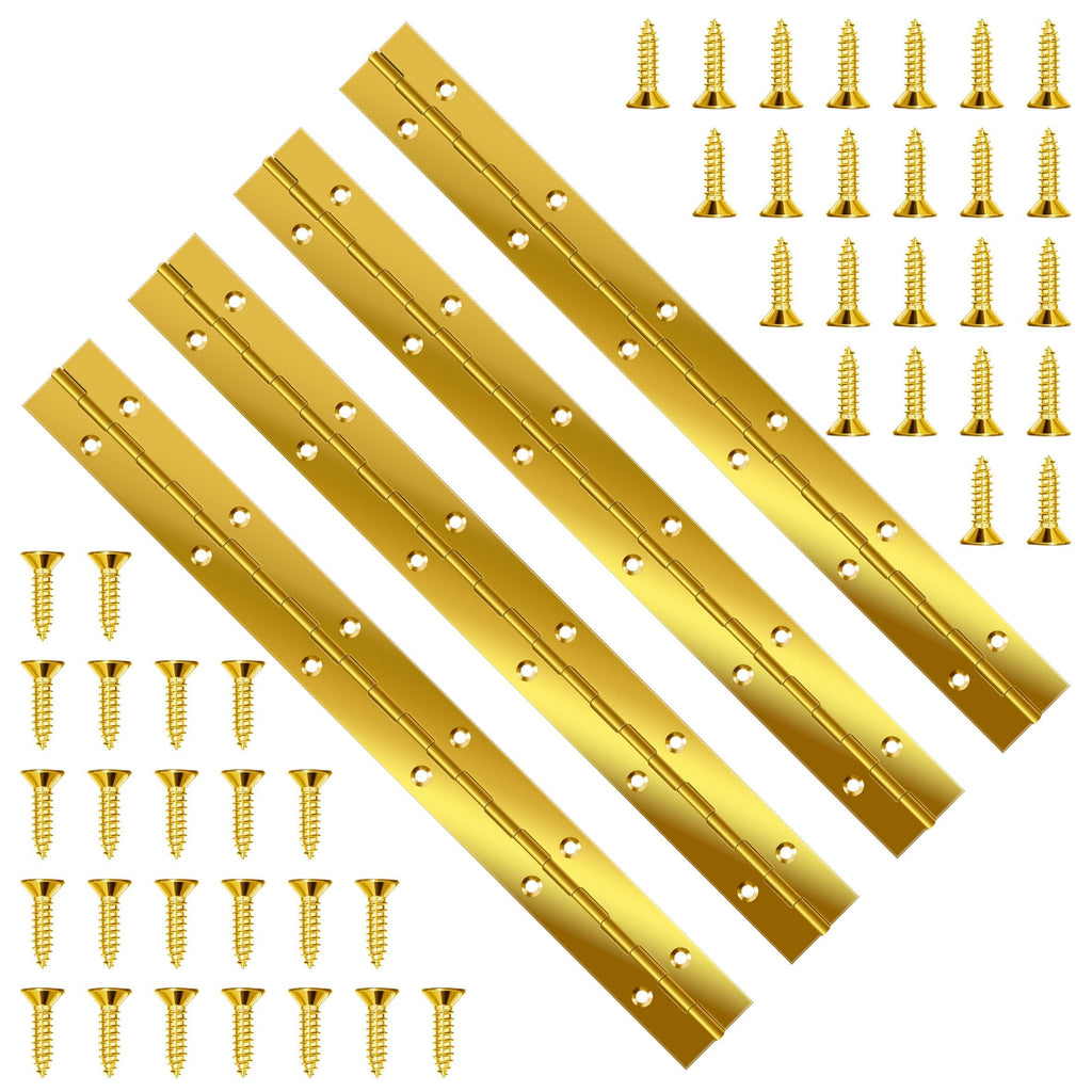 YHNTGB 4 PCS 12 Inch Stainless Steel Piano Hinge Heavy Duty with 48pcs Screws for Cabinets Boat Marine Door DIY Woodworking Storage Box Hatche Furniture Hardware Golden