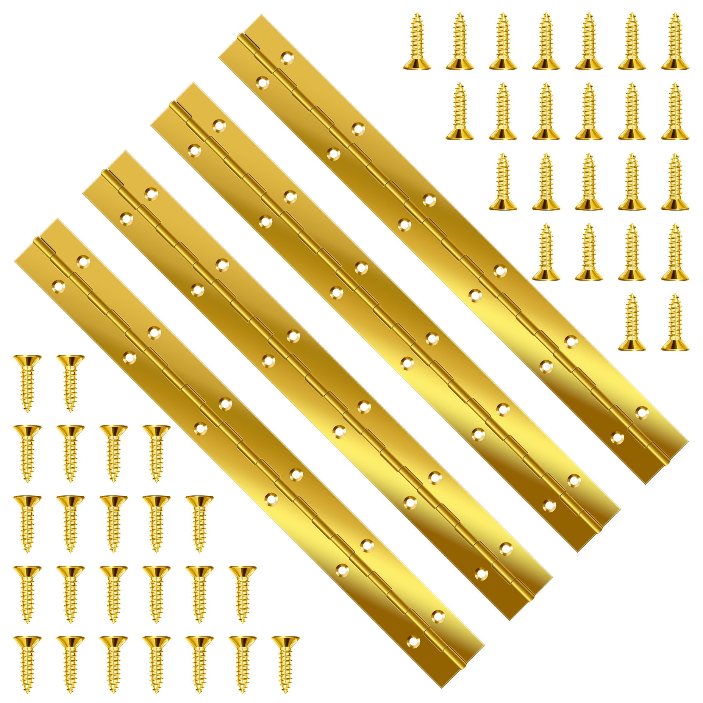 YHNTGB 4 PCS 12 Inch Stainless Steel Piano Hinge Heavy Duty with 48pcs Screws for Cabinets Boat Marine Door DIY Woodworking Storage Box Hatche Furniture Hardware Golden
