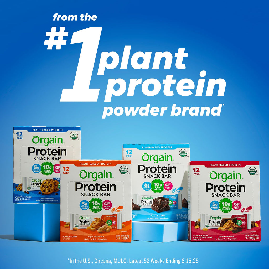 Orgain Organic Vegan Protein Bars, Chocolate Chip Cookie Dough - 10g Plant Based Protein, Low Calorie Healthy Snacks, No Lactose or Soy Ingredients, Gluten Free, Non-GMO - 1.41 Oz (Pack of 12)