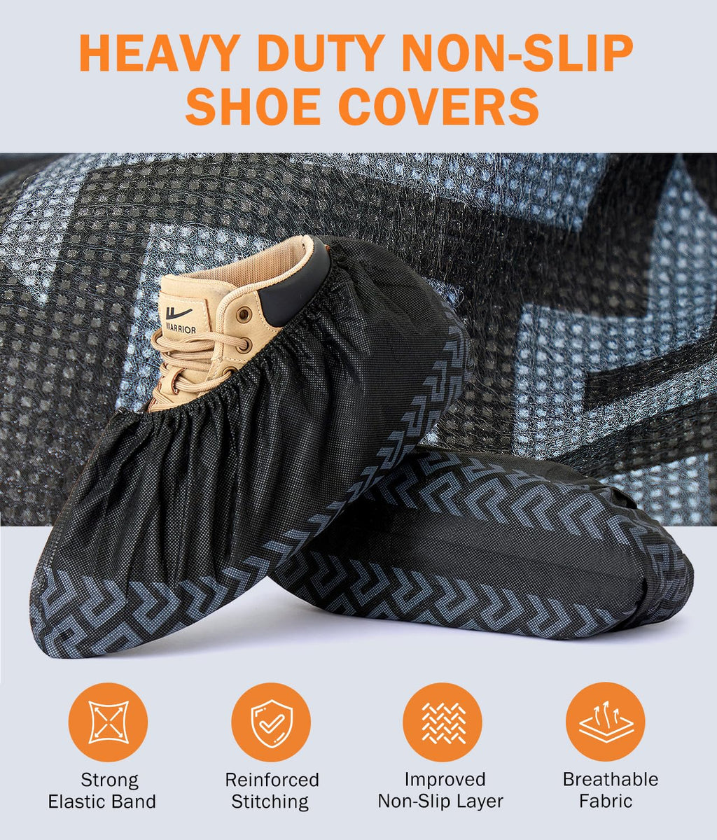 DclobTop 200Pack Black Recycable Shoe Covers Disposable -Non-Slip Shoe Covers for Indoors Reusable, Durable, Breathable Booties, 2 Sizes Fits Up To 12 US Men and 13 US Women Size