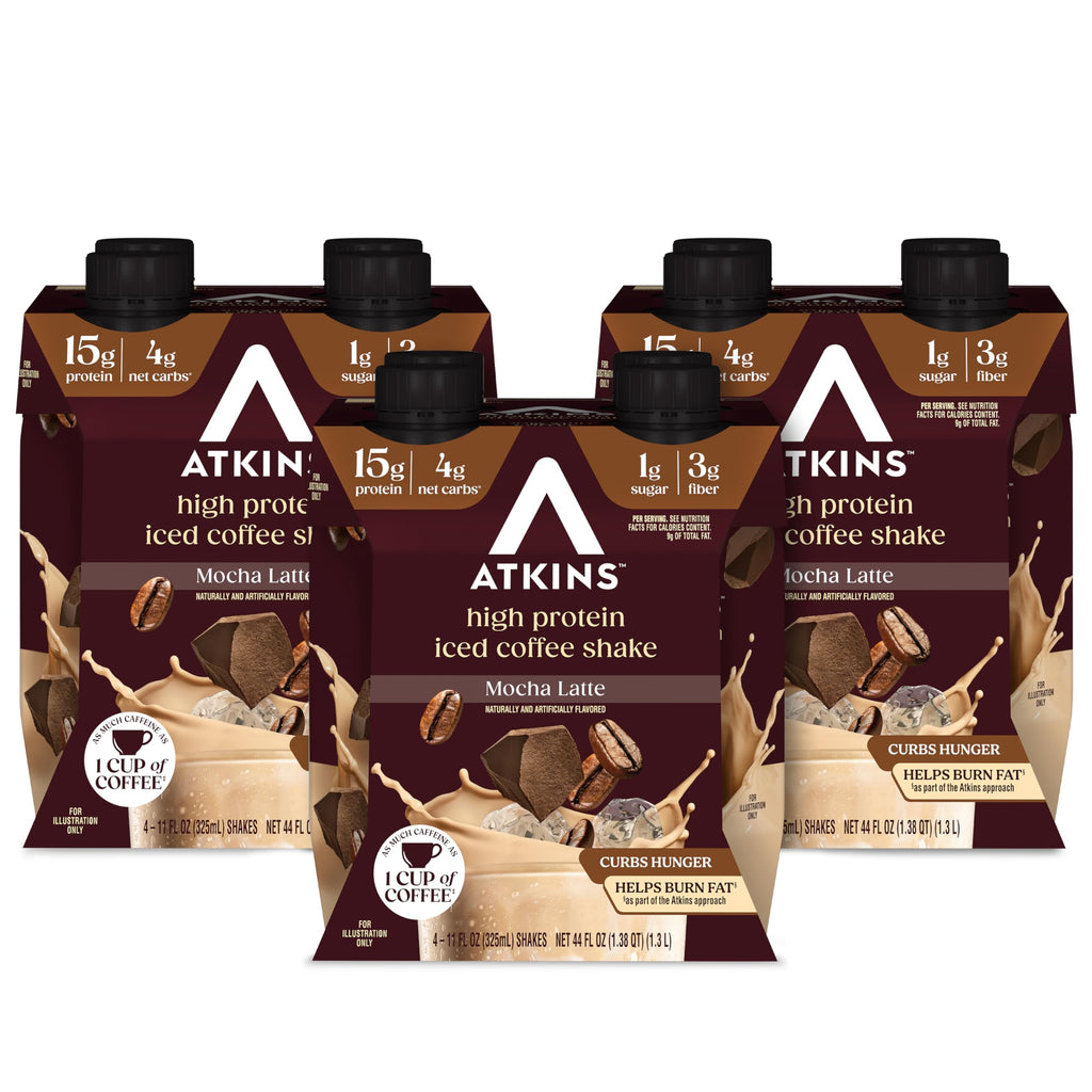 Atkins Mocha Latte Iced Coffee Flavored Protein Shake, High Protein, Low Glycemic, Low Carb and Low Sugar Shakes, Keto-Friendly, 12 Pack