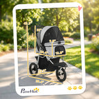 PawHut Dog Stroller for Small Dogs, 3 Wheel Foldable Pet Stroller with 12" Rubber Wheels, Mesh Window, One-Foot Brake, Storage Basket and Cup Holder, Up to 22 LBS, Light Gray