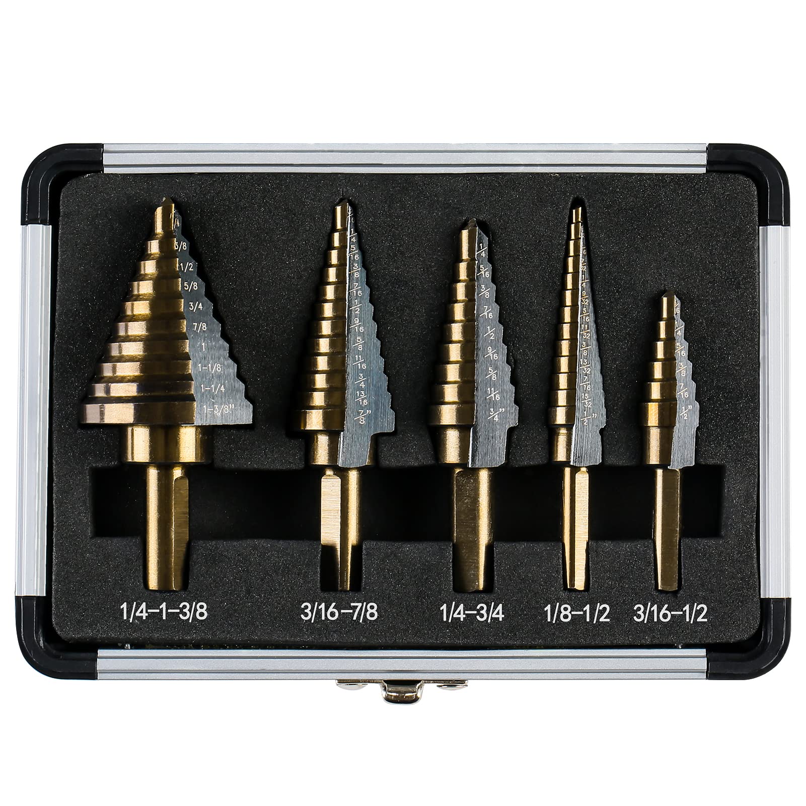 IRONANT 5PCS HSS Titanium Step Drill Bit Set for Metal Unibit
