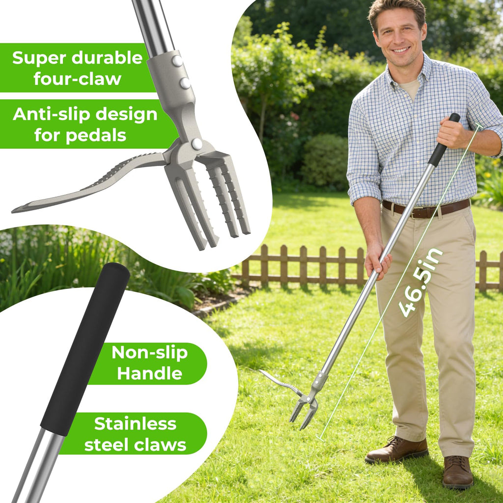 IVVIC One-Piece Stand Up Weed Puller Tool with Long Handle, 47" Assembleless Stainless Steel Garden Weeder Dandelion Root Removal Without Kneeling