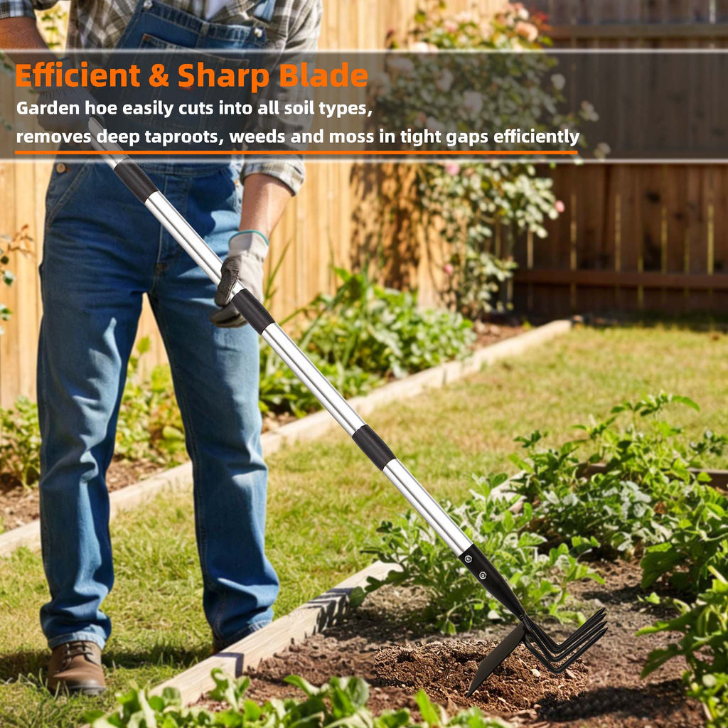 Long Hand Cultivator, 2-in-1 Hand Tiller and Garden Hoe for Gardening