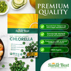 Sunlit Best USDA Organic Premium Chlorella Tablets 1000 Count | 100% Pure Chlorella Superfood Supplement High in Protein, Chlorophyll, Vitamins, & Minerals | Supports Good Health, Wellbeing