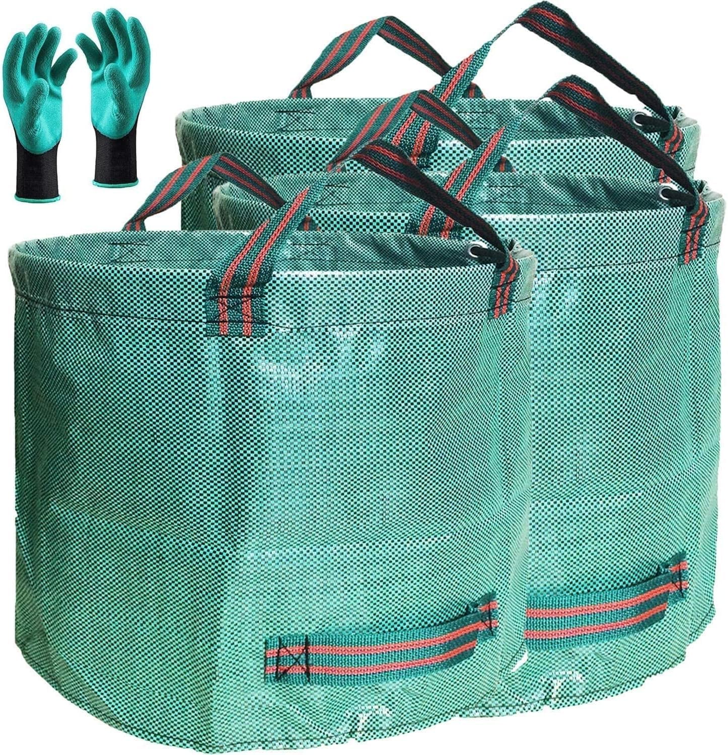 Professional 3-Pack 106 Gallon Large Lawn Garden Bags (D31,H31 inch) Reusable Yard Waste Bags with Gardening Gloves for Big Leaf Bag,Yard Debris,Garden Pruning,Lawn Clippings Bag,Weeds Bag 4 Handles
