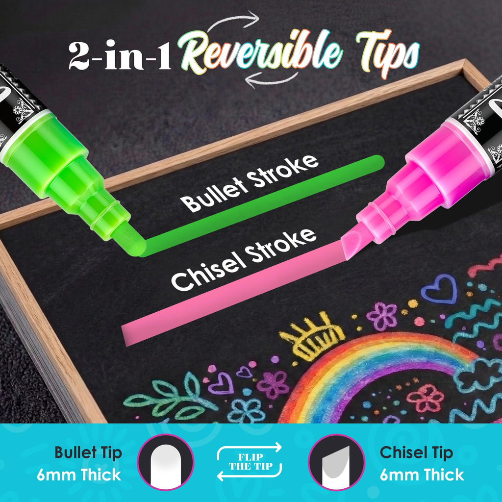 Loddie Doddie Chalk Markers, Liquid Chalk Pens, Reversible Tips, 24 Pack
