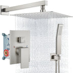 Aolemi Shower Faucet Set Rain Shower System with Handheld Spray Bathroom Shower Combo Rough-in Valve and Shower Trim Kit Included Brushed Nickel 16 Inch Wall Mount Shower Head