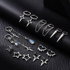 Quelay 8 Pairs Dangle Hoop Earrings for Men Women Punk Y2k Goth Gothic Tassel Chain Drop Star Moon Stud Huggie Earrings Gift(Star Style,Silver)