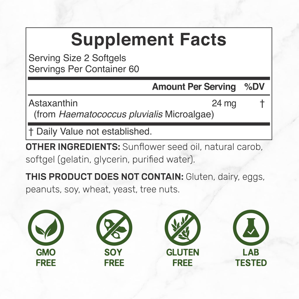 DEAL SUPPLEMENT Astaxanthin 24mg Per Serving (12mg Per Cap), 120 Softgels – Double Strength Microalgae – Antioxidant Supplements for Skin, Eyes, Joints & Immune Support – Non-GMO