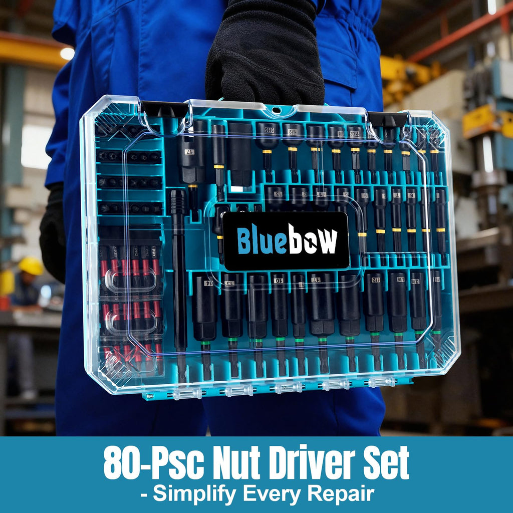 80 PCS Magnetic Impact Nut Driver Set - Metric & SAE with Socket Adapters, Wing Nut Driver, Bit Holder, Universal Sockets, Quick Release Extension, Power Bits, 1/4'' Quick Change, Storage Box