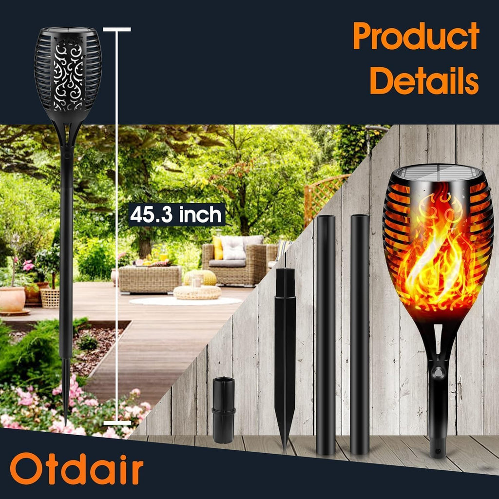 Otdair 96 LED Solar Lights Outdoor Upgraded 6 Pack, 43" Tall & Super Larger Size, Waterproof Torches for Outside, 2200mAh Solar Solar Torch Light with Flickering Flame for Path Yard Garden