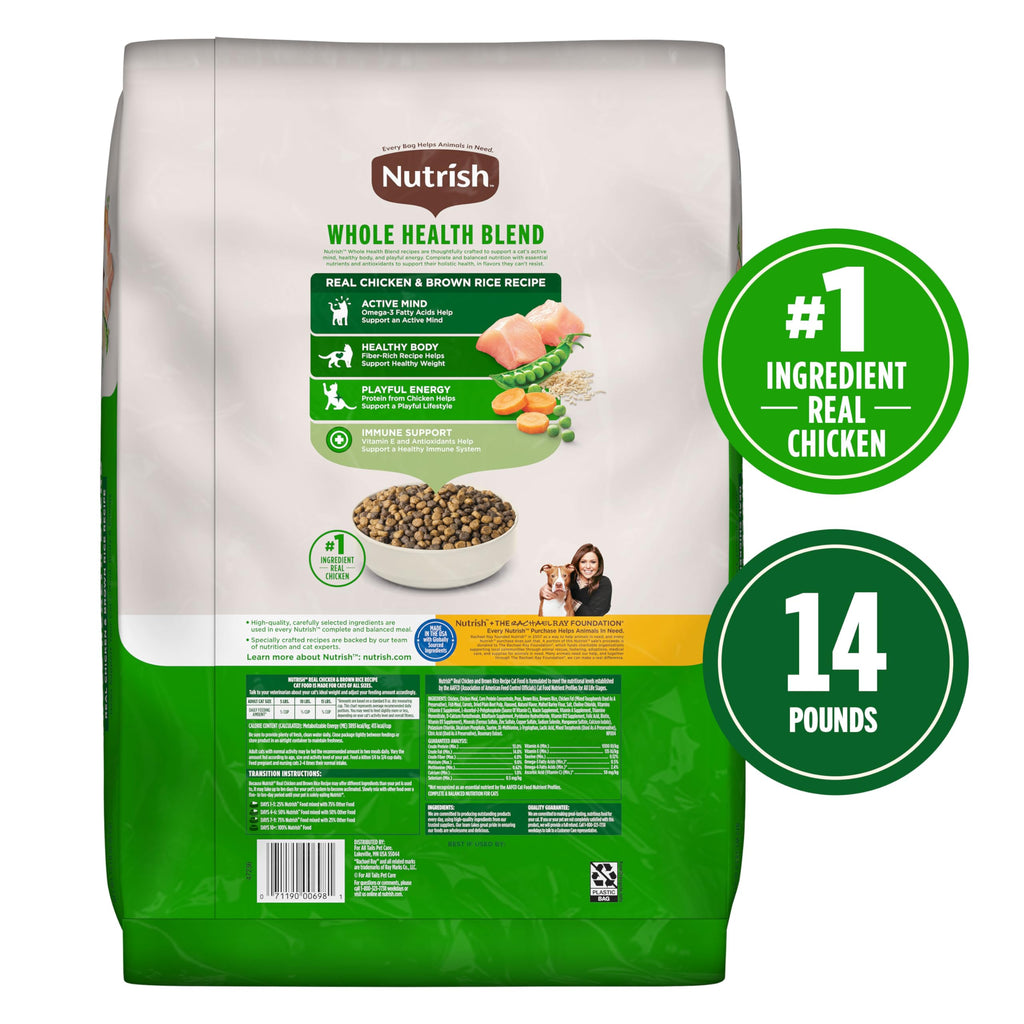 Nutrish Dry Cat Food, Chicken & Brown Rice Recipe, 14 lb. Bag (Rachael Ray)