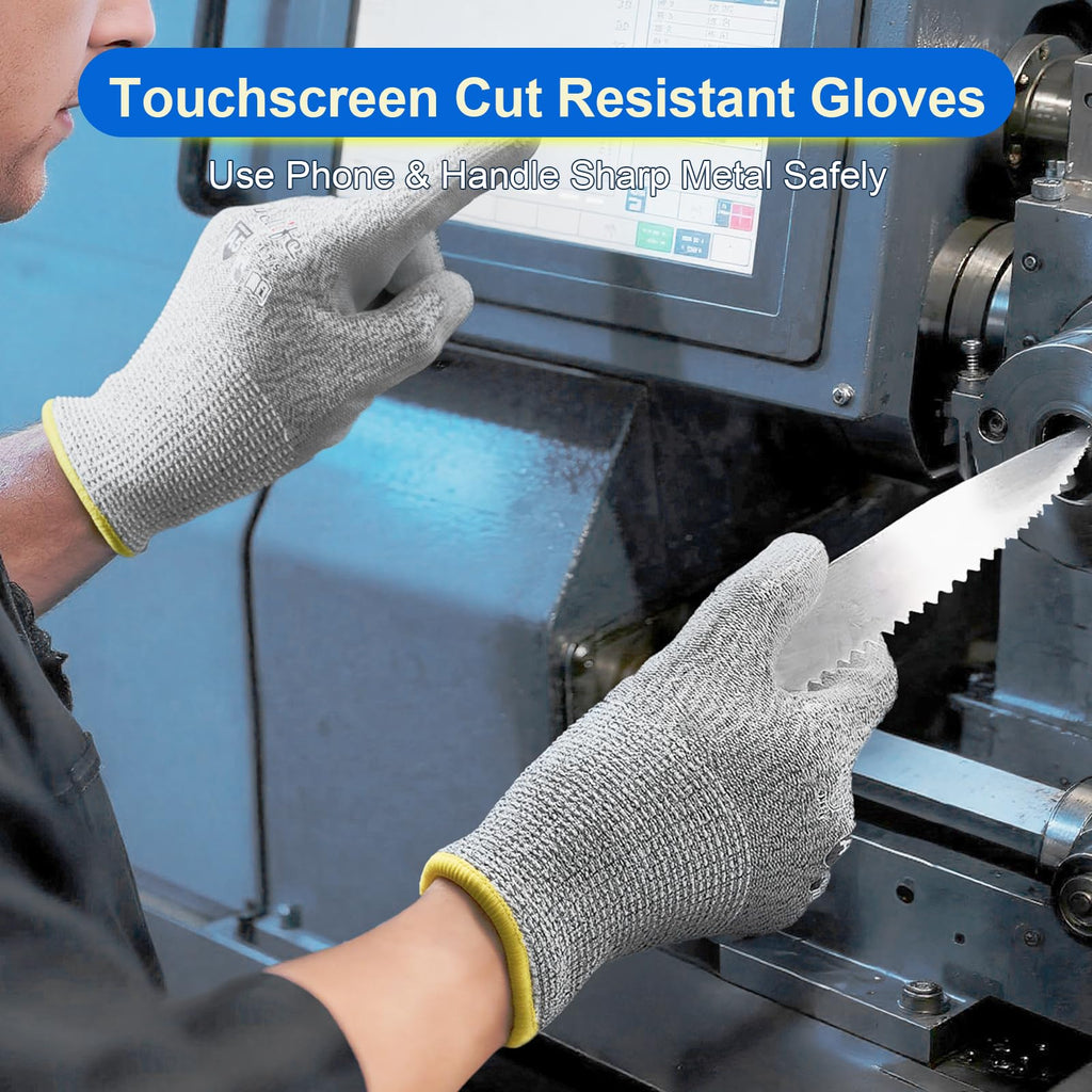 Dowellife Cut Resistant Work Gloves for Men & Women - ANSI A5 & EN388 Level 4, Breathable PU Coated, Grey Non-Marking - for Gardening, Fishing, Automotive, Construction, Wood Carving (Medium, Grey)